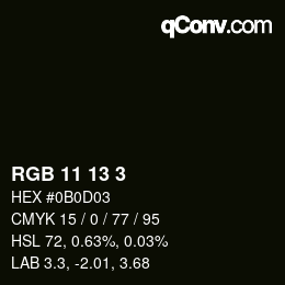 Color code: RGB 11 13 3 | qconv.com