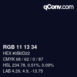 Color code: RGB 11 13 34 | qconv.com