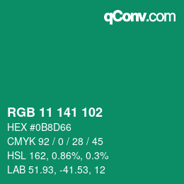 カラーコード: RGB 11 141 102 | qconv.com