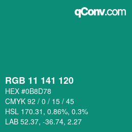 Color code: RGB 11 141 120 | qconv.com