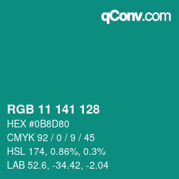Color code: RGB 11 141 128 | qconv.com