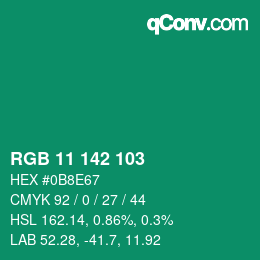 颜色代码: RGB 11 142 103 | qconv.com