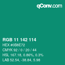 颜色代码: RGB 11 142 114 | qconv.com