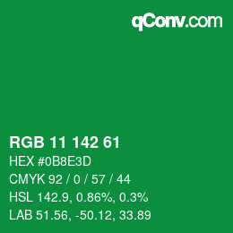 颜色代码: RGB 11 142 61 | qconv.com
