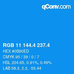 カラーコード: RGB 11 144.4 237.4 | qconv.com