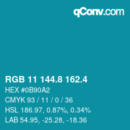 カラーコード: RGB 11 144.8 162.4 | qconv.com