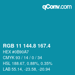 カラーコード: RGB 11 144.8 167.4 | qconv.com