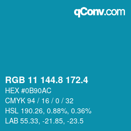 カラーコード: RGB 11 144.8 172.4 | qconv.com