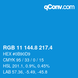 カラーコード: RGB 11 144.8 217.4 | qconv.com