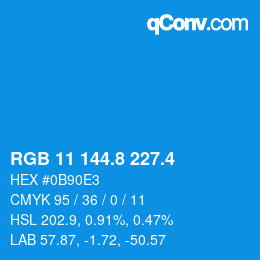 カラーコード: RGB 11 144.8 227.4 | qconv.com