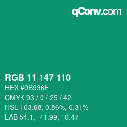 Color code: RGB 11 147 110 | qconv.com