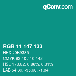 Color code: RGB 11 147 133 | qconv.com