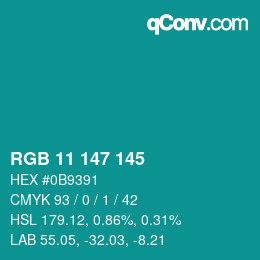 Color code: RGB 11 147 145 | qconv.com