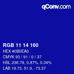 カラーコード: RGB 11 14 160 | qconv.com