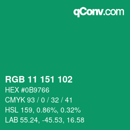 Color code: RGB 11 151 102 | qconv.com