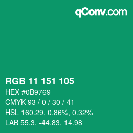 カラーコード: RGB 11 151 105 | qconv.com