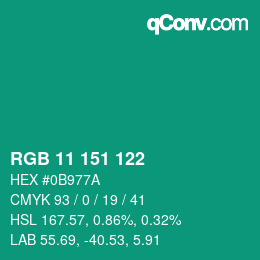 Color code: RGB 11 151 122 | qconv.com