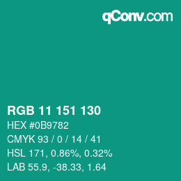 カラーコード: RGB 11 151 130 | qconv.com