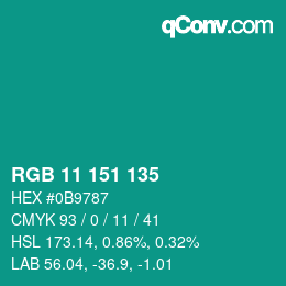 Color code: RGB 11 151 135 | qconv.com