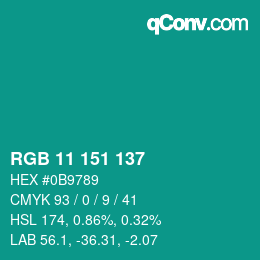 カラーコード: RGB 11 151 137 | qconv.com