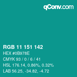カラーコード: RGB 11 151 142 | qconv.com