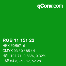 Color code: RGB 11 151 22 | qconv.com