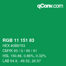 カラーコード: RGB 11 151 83 | qconv.com