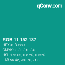 カラーコード: RGB 11 152 137 | qconv.com