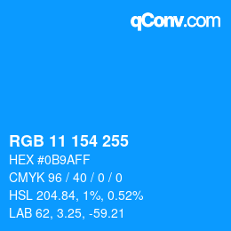 Color code: RGB 11 154 255 | qconv.com