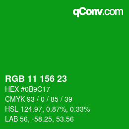 カラーコード: RGB 11 156 23 | qconv.com