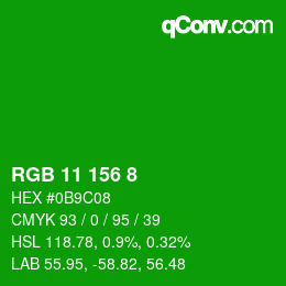 颜色代码: RGB 11 156 8 | qconv.com