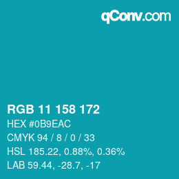 颜色代码: RGB 11 158 172 | qconv.com