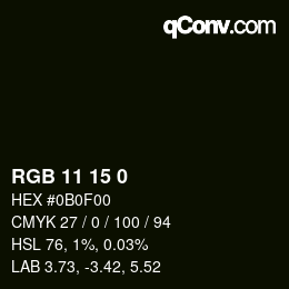 カラーコード: RGB 11 15 0 | qconv.com