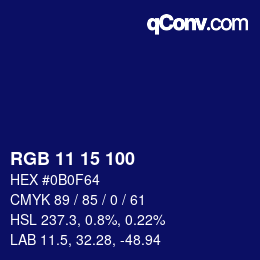 Color code: RGB 11 15 100 | qconv.com