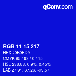 Color code: RGB 11 15 217 | qconv.com