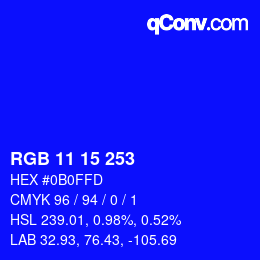 Color code: RGB 11 15 253 | qconv.com