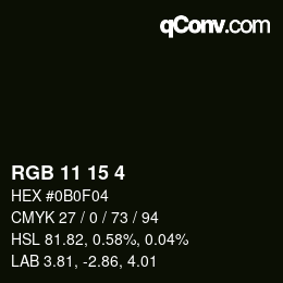 Color code: RGB 11 15 4 | qconv.com