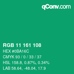 Color code: RGB 11 161 108 | qconv.com