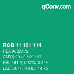 Color code: RGB 11 161 114 | qconv.com