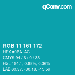 Color code: RGB 11 161 172 | qconv.com