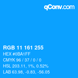 カラーコード: RGB 11 161 255 | qconv.com