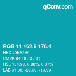 カラーコード: RGB 11 162.8 176.4 | qconv.com