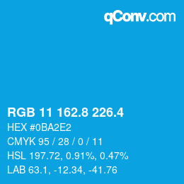 カラーコード: RGB 11 162.8 226.4 | qconv.com