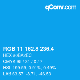 カラーコード: RGB 11 162.8 236.4 | qconv.com