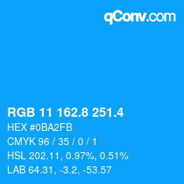 カラーコード: RGB 11 162.8 251.4 | qconv.com