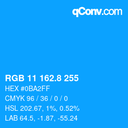 カラーコード: RGB 11 162.8 255 | qconv.com