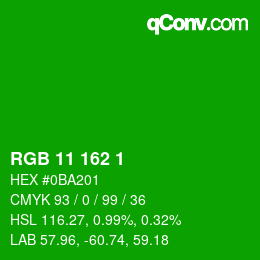 カラーコード: RGB 11 162 1 | qconv.com