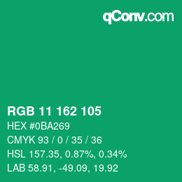 Farbcode: RGB 11 162 105 | qconv.com