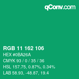 Color code: RGB 11 162 106 | qconv.com
