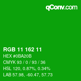 カラーコード: RGB 11 162 11 | qconv.com